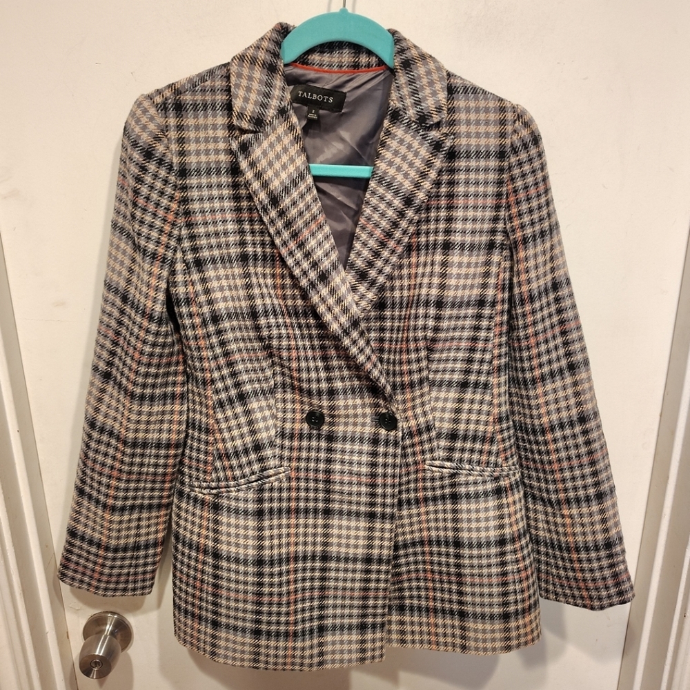 Talbots Double Breasted Bradwell Plaid Blazer  2 Preppy Academia Career Clueless